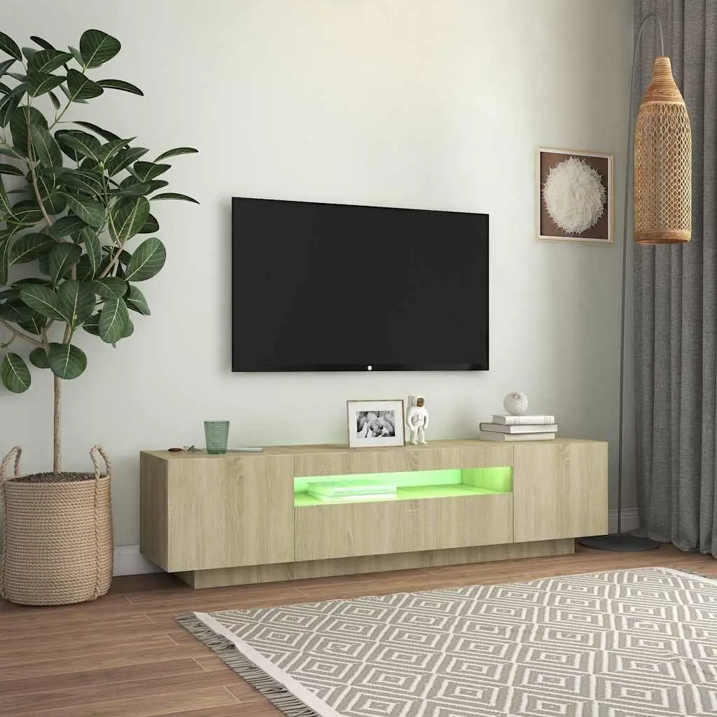 TV Cabinet for Media Storage with RGB LED Lights 160 x 35 x 40 cm Brown Sonoma Oak Modern