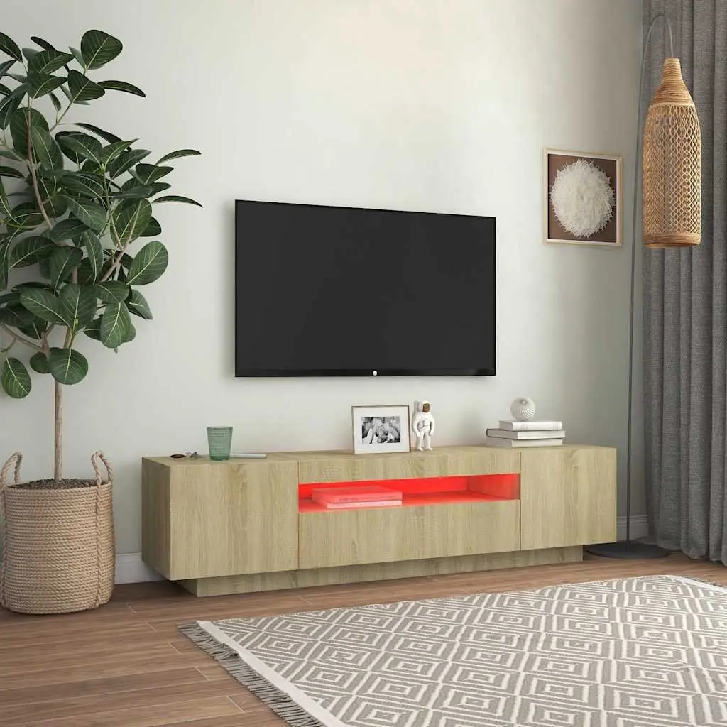 TV Cabinet for Media Storage with RGB LED Lights 160 x 35 x 40 cm Brown Sonoma Oak Modern