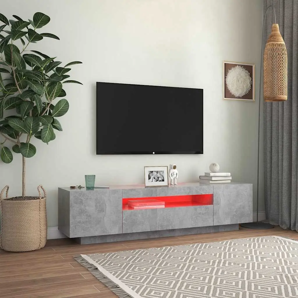 TV Cabinet Grey with RGB LED Lights Media Storage Unit Modern Design Stand