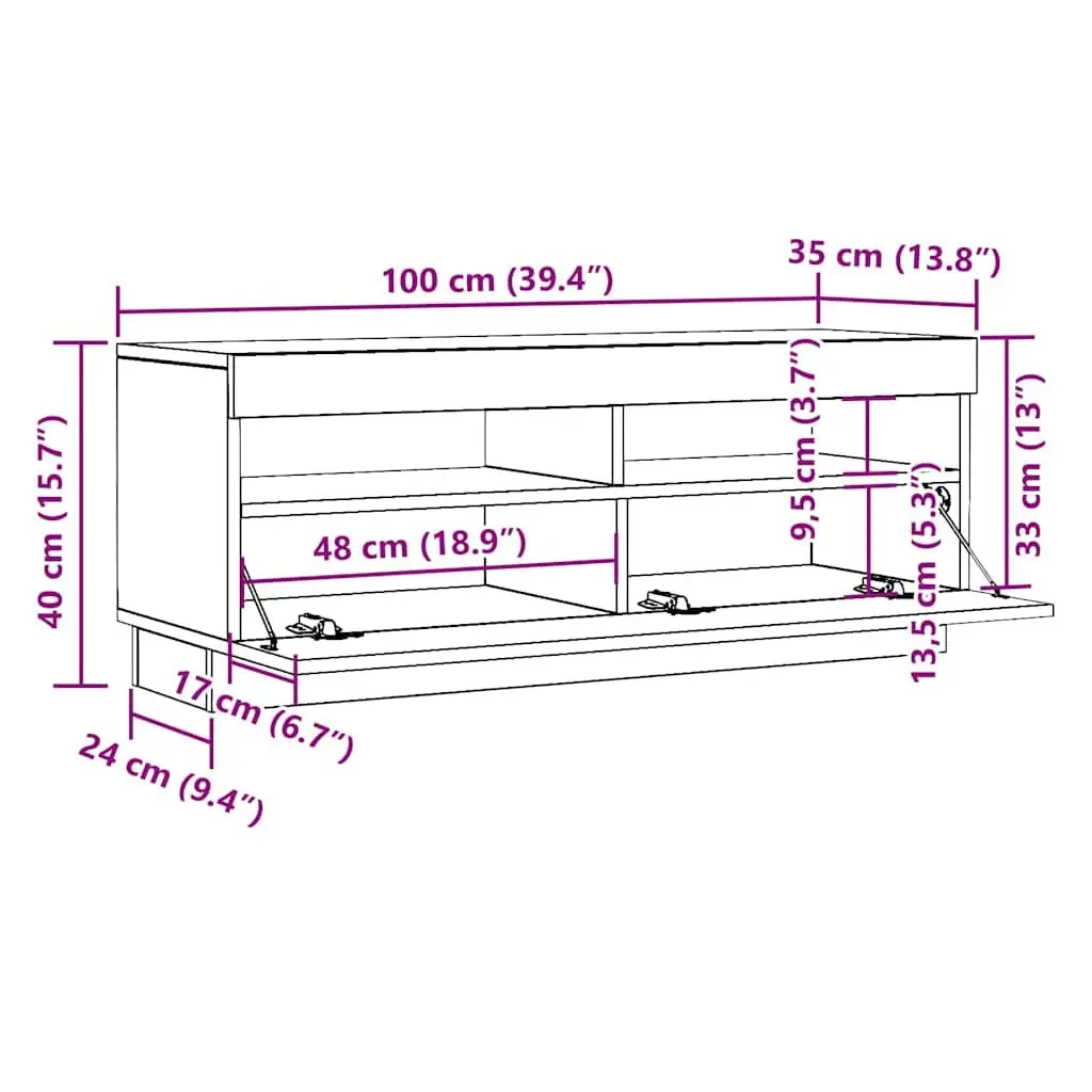 TV Cabinet White 100x35x40 cm Engineered Wood Media Unit Storage Organiser