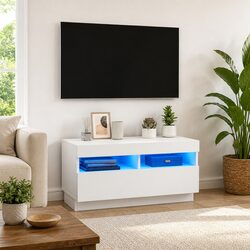 RGB LED White TV Cabinet Media Storage Unit 80x35x40cm