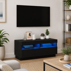 Black TV Cabinet with RGB LED Lights Dimensions 80x35x40cm