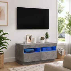 TV Cabinet with RGB LED Lights Grey Concrete Modern Media Storage Stand Unit