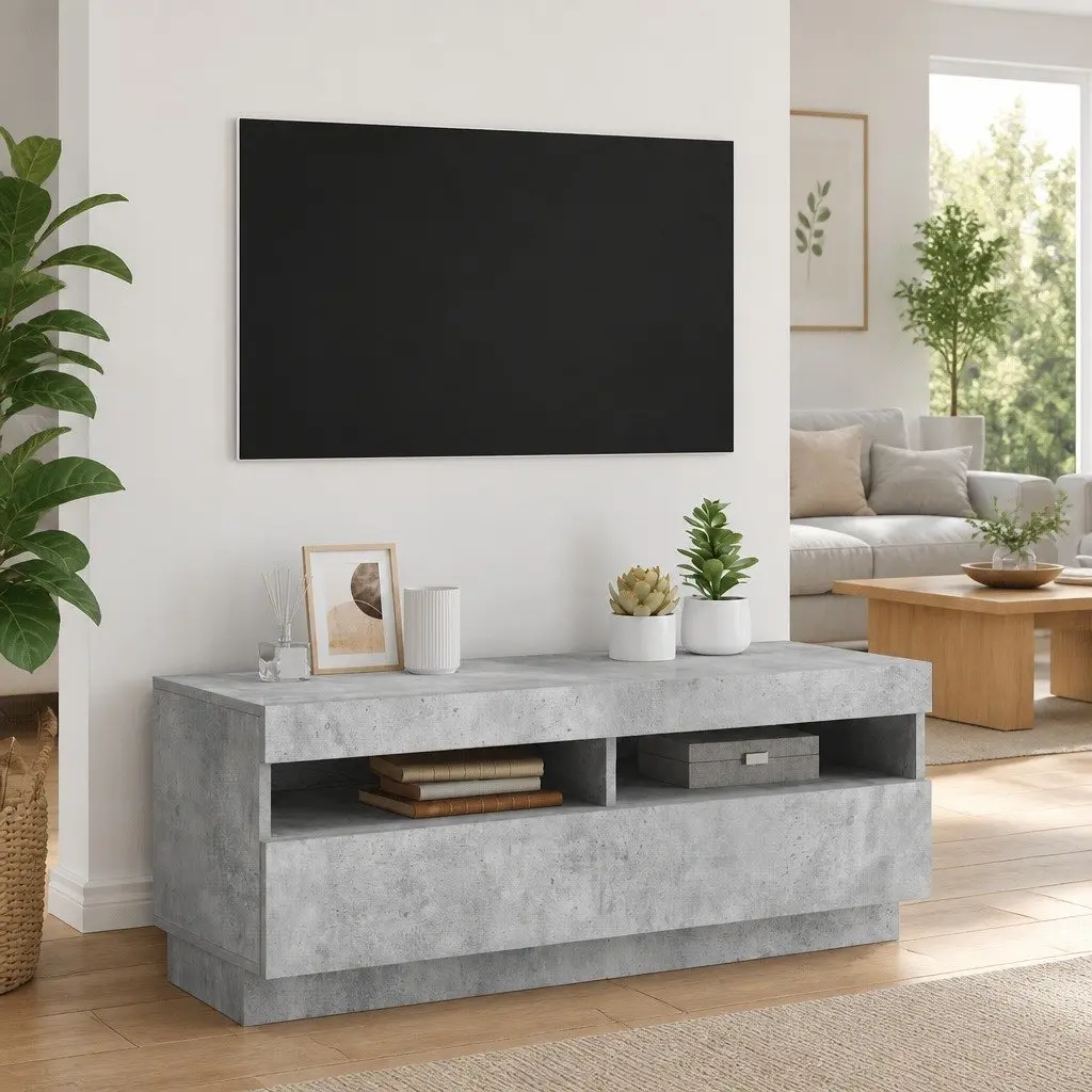 Grey Media Storage Unit with LED Lights, 100 x 35 x 40 cm