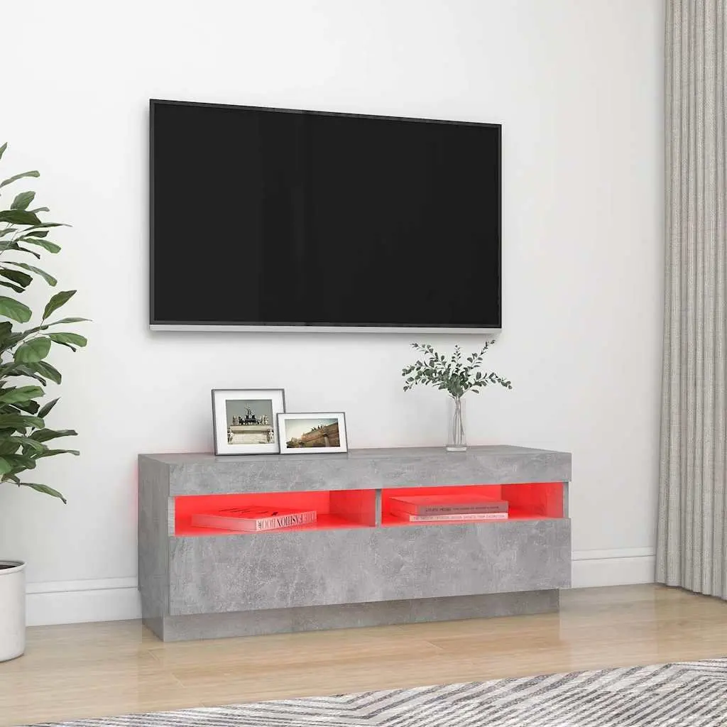 Grey Media Storage Unit with LED Lights, 100 x 35 x 40 cm