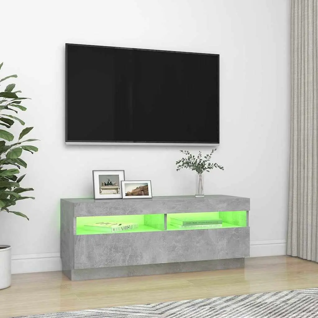 Grey Media Storage Unit with LED Lights, 100 x 35 x 40 cm