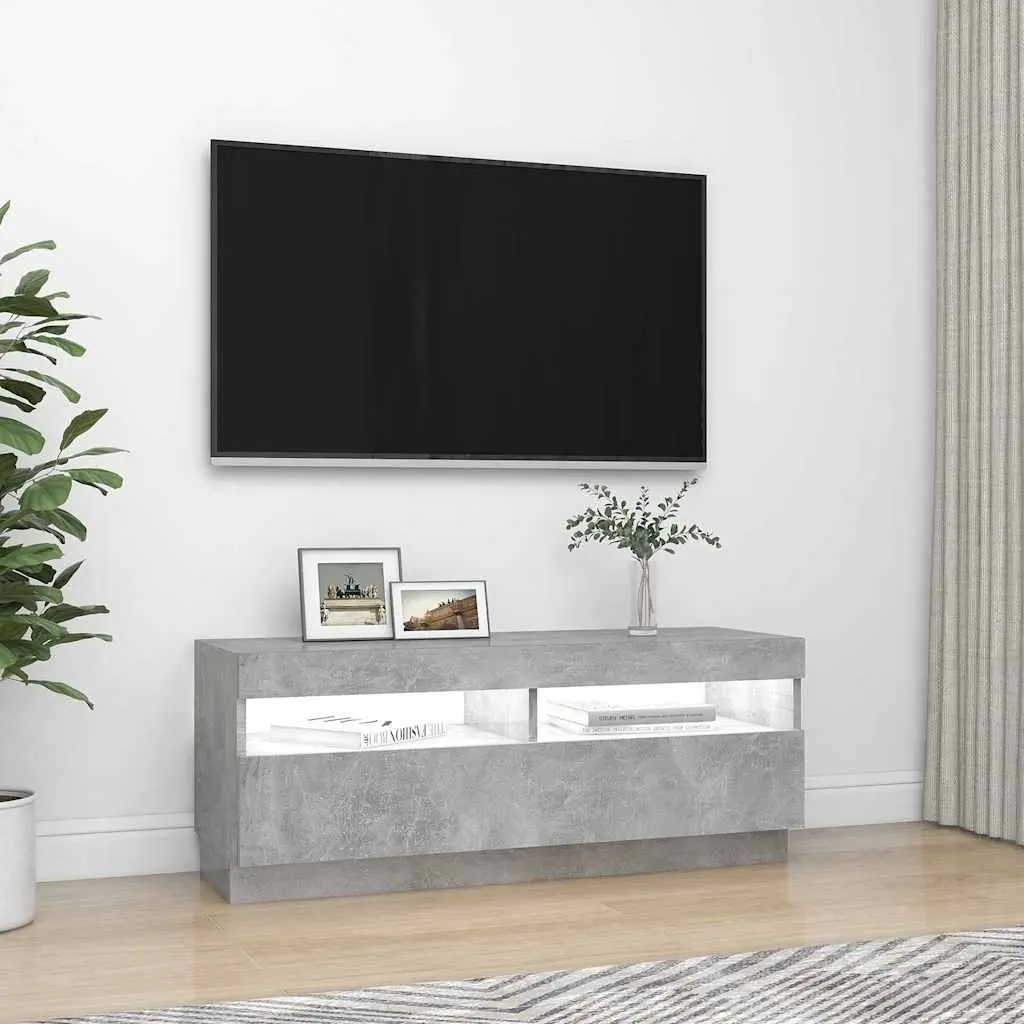 Grey Media Storage Unit with LED Lights, 100 x 35 x 40 cm