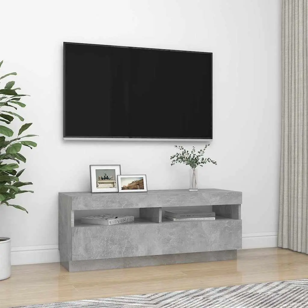 Grey Media Storage Unit with LED Lights, 100 x 35 x 40 cm