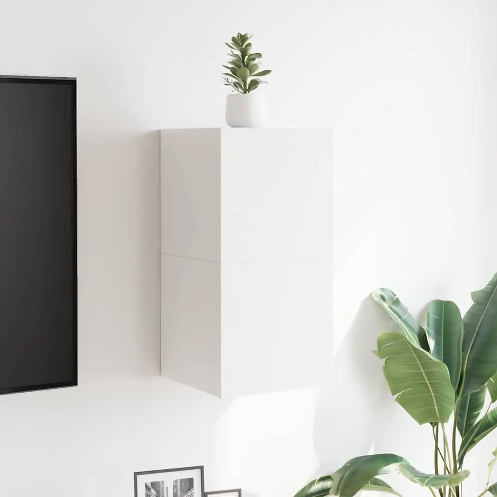 Wall Mounted TV Cabinet Set 2 Pieces White Storage Unit Floating Shelf