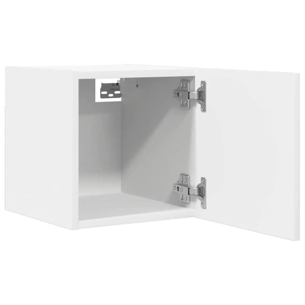 Wall Mounted TV Cabinet Set 2 Pieces White Storage Unit Floating Shelf