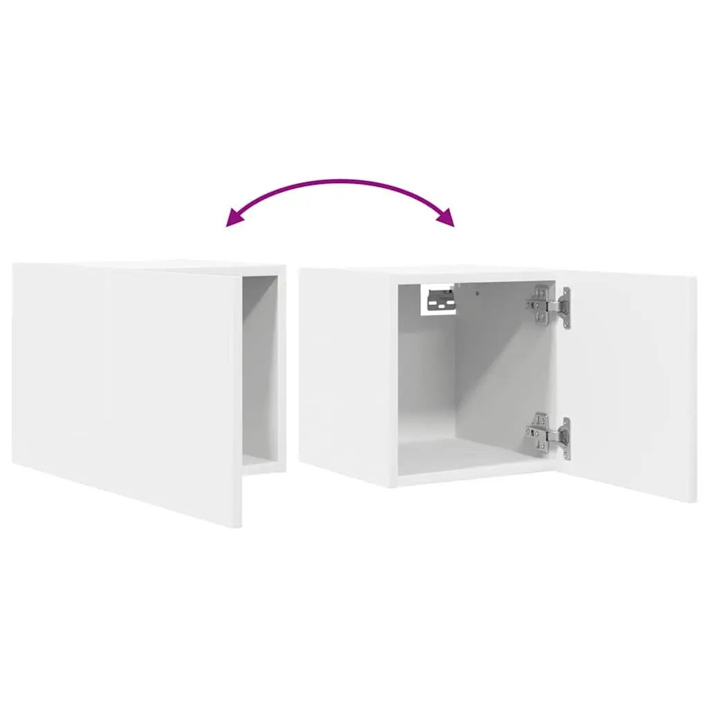 Wall Mounted TV Cabinet Set 2 Pieces White Storage Unit Floating Shelf