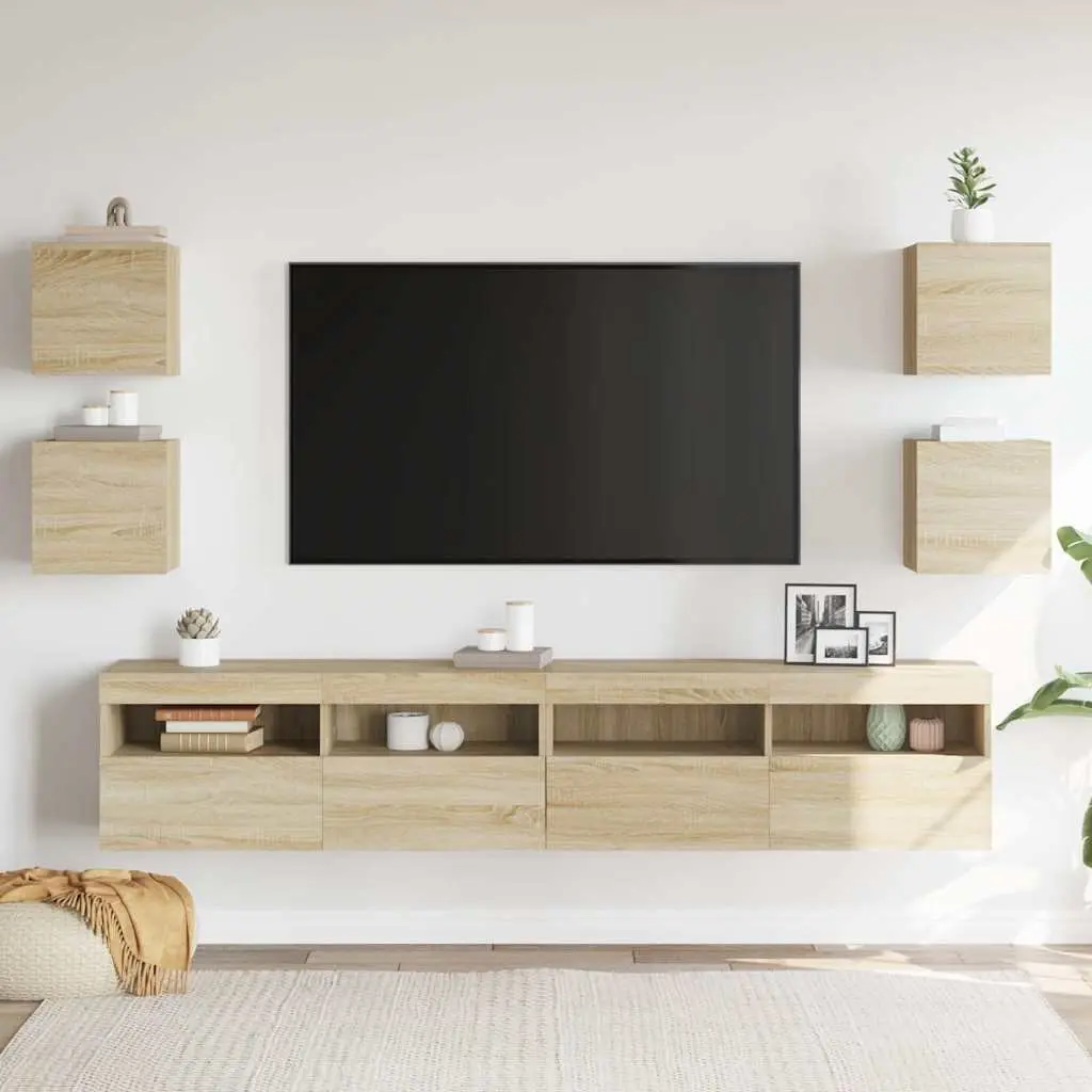 Wall Mounted TV Cabinet Storage Unit Set 4 Pieces Sonoma Oak
