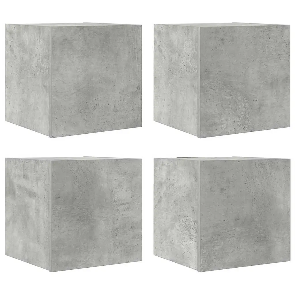 Wall Mounted TV Cabinet Set 4 Pieces Grey Storage Compartment Shelving Unit Living Room Bedroom