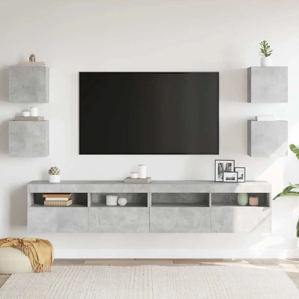 Wall Mounted TV Cabinet Set 4 Pieces Grey Storage Compartment Shelving Unit Living Room Bedroom
