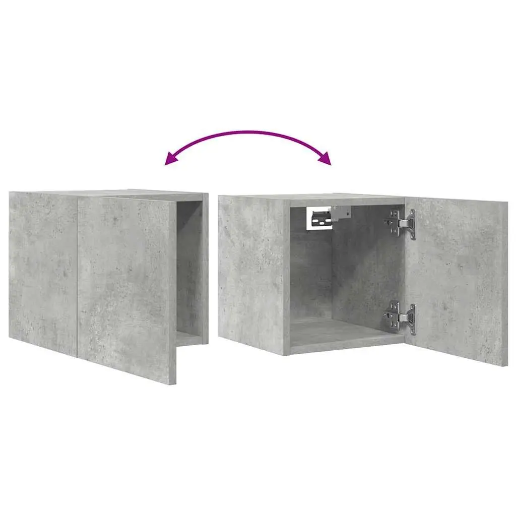 Wall Mounted TV Cabinet Set 4 Pieces Grey Storage Compartment Shelving Unit Living Room Bedroom