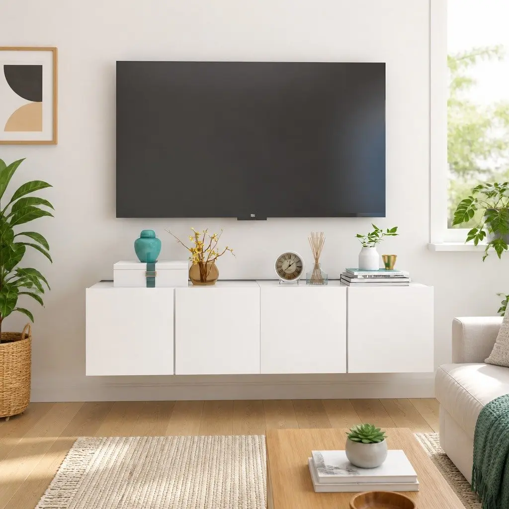 Wall Mounted TV Cabinet Unit for Living Room White Modern 60 x 30 x 30 cm 2 Piece