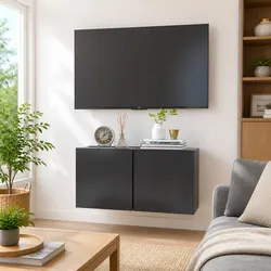 Dimensions and Details of Wall-Mounted TV Cabinet in Grey