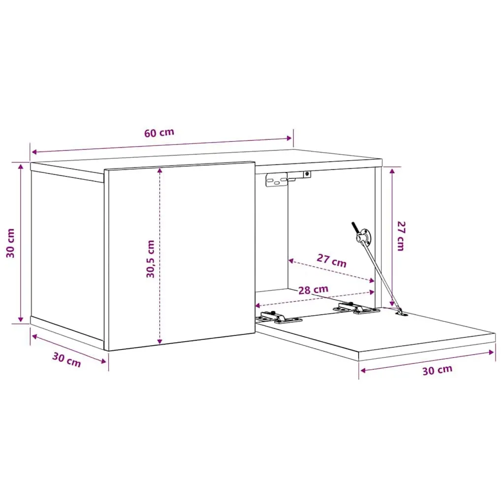 Grey Wall-Mounted TV Cabinet Set 60x30x30cm