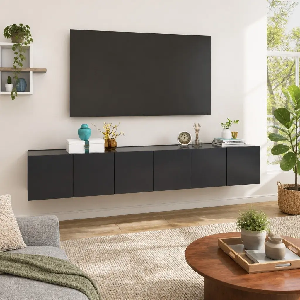 Grey Wall Hanging TV Cabinet Set