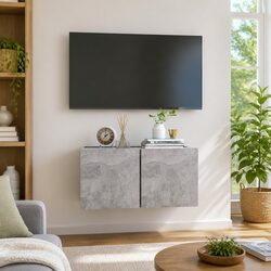Grey Wall Mounted TV Cabinet - 60 x 30 x 30 cm Dimensions