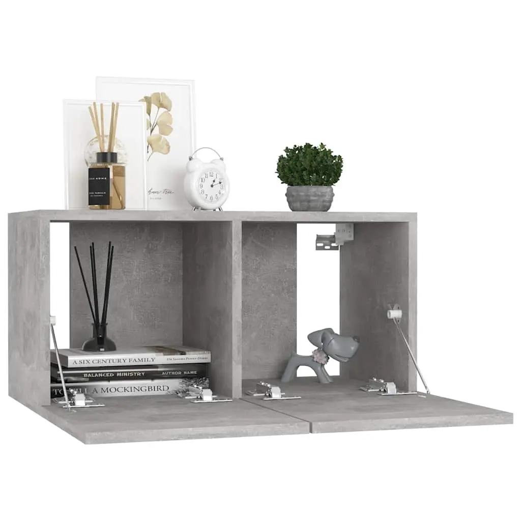 Wall Mounted TV Cabinet Grey Modern Living Room Storage Unit Compartments