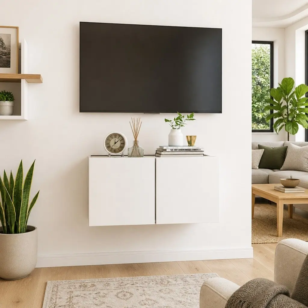 Hanging TV Cabinet Wall Mount Modern Living Room Storage Unit 60 x 30 x 30 cm White Sonoma Oak
