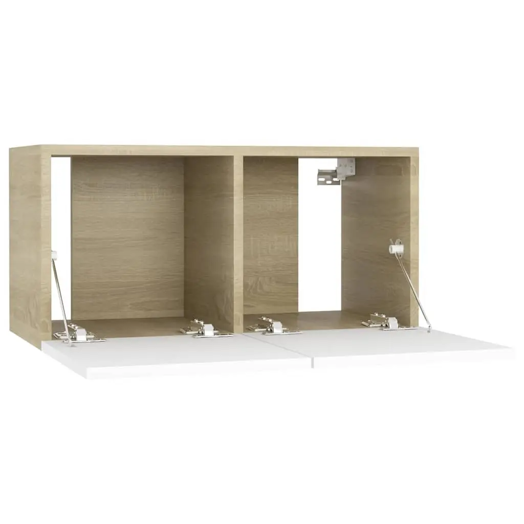 Hanging TV Cabinet Wall Mount Modern Living Room Storage Unit 60 x 30 x 30 cm White Sonoma Oak