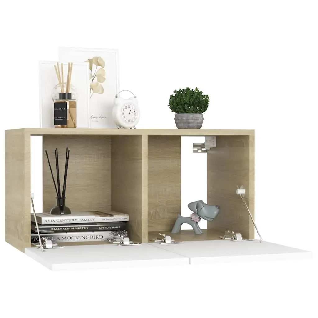Hanging TV Cabinet Wall Mount Modern Living Room Storage Unit 60 x 30 x 30 cm White Sonoma Oak