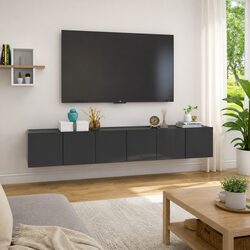 Three-Piece Grey Wall-Mounted TV Cabinet Set Details
