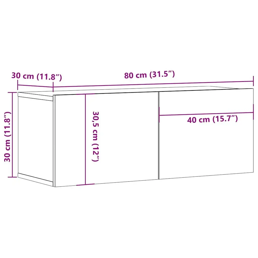 TV Cabinets 2 pcs White Wall-Mounted Storage Units Engineered Wood 80x30x30 cm
