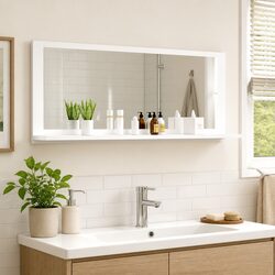 Bathroom Mirror White Wall Mount Vanity Unit Engineered Wood Shelf Storage