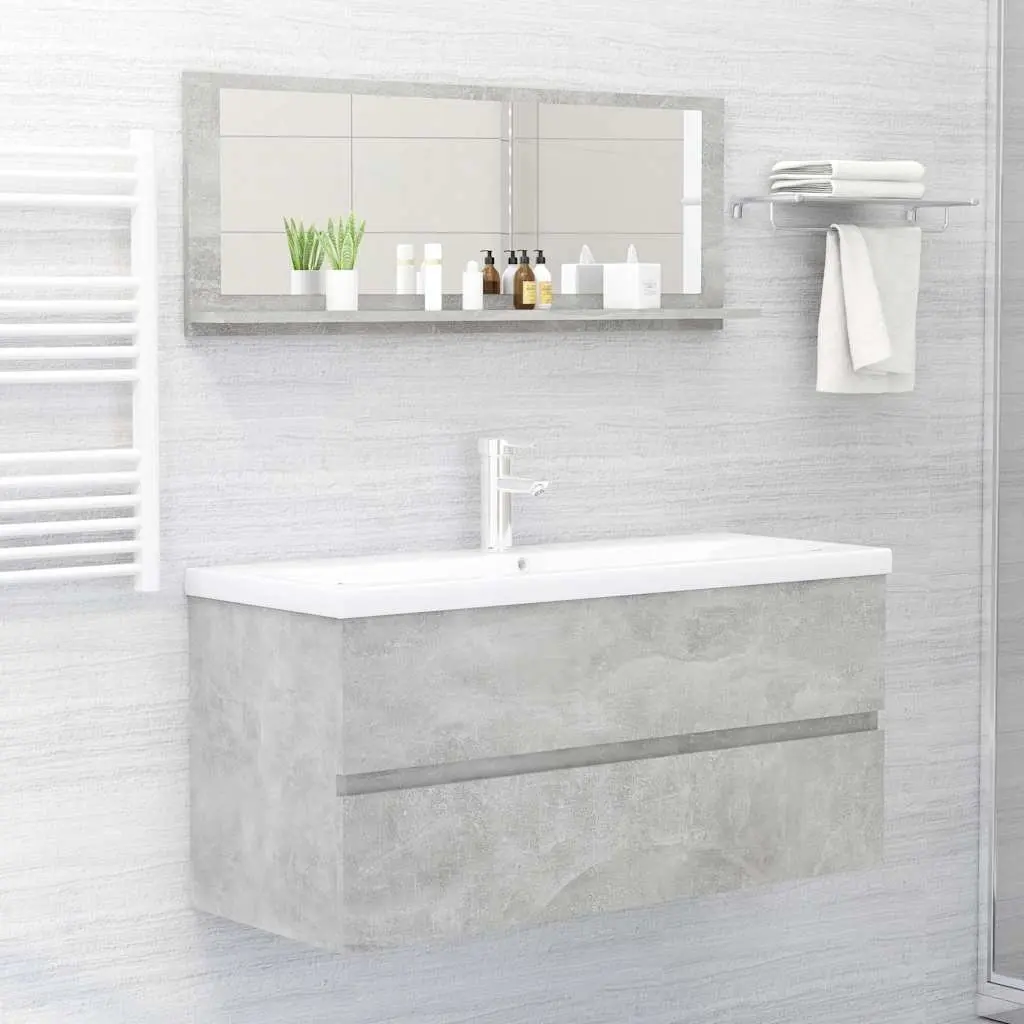 Bathroom Vanity Mirror with Storage Shelf Grey Engineered Wood Wall Mount