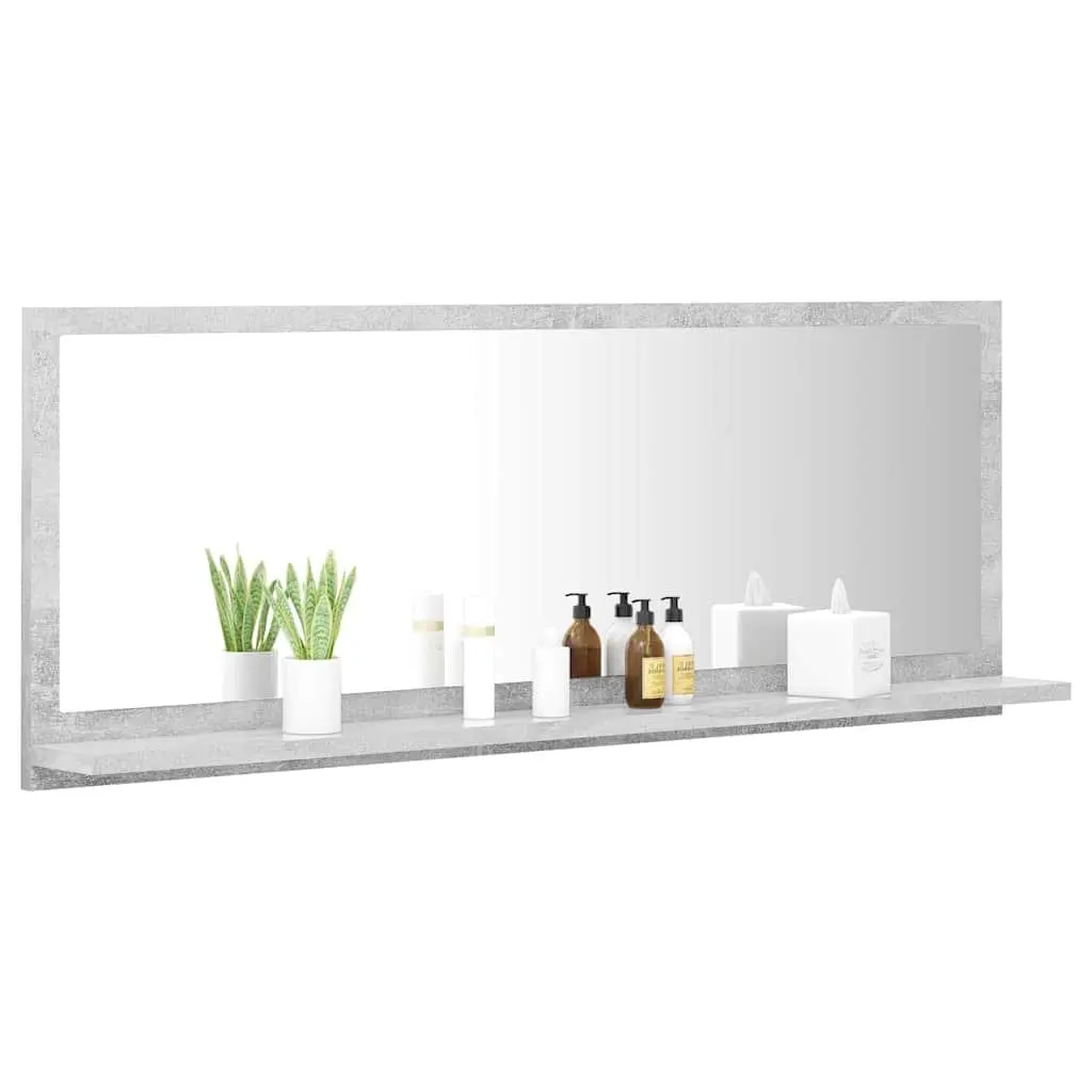 Bathroom Vanity Mirror with Storage Shelf Grey Engineered Wood Wall Mount