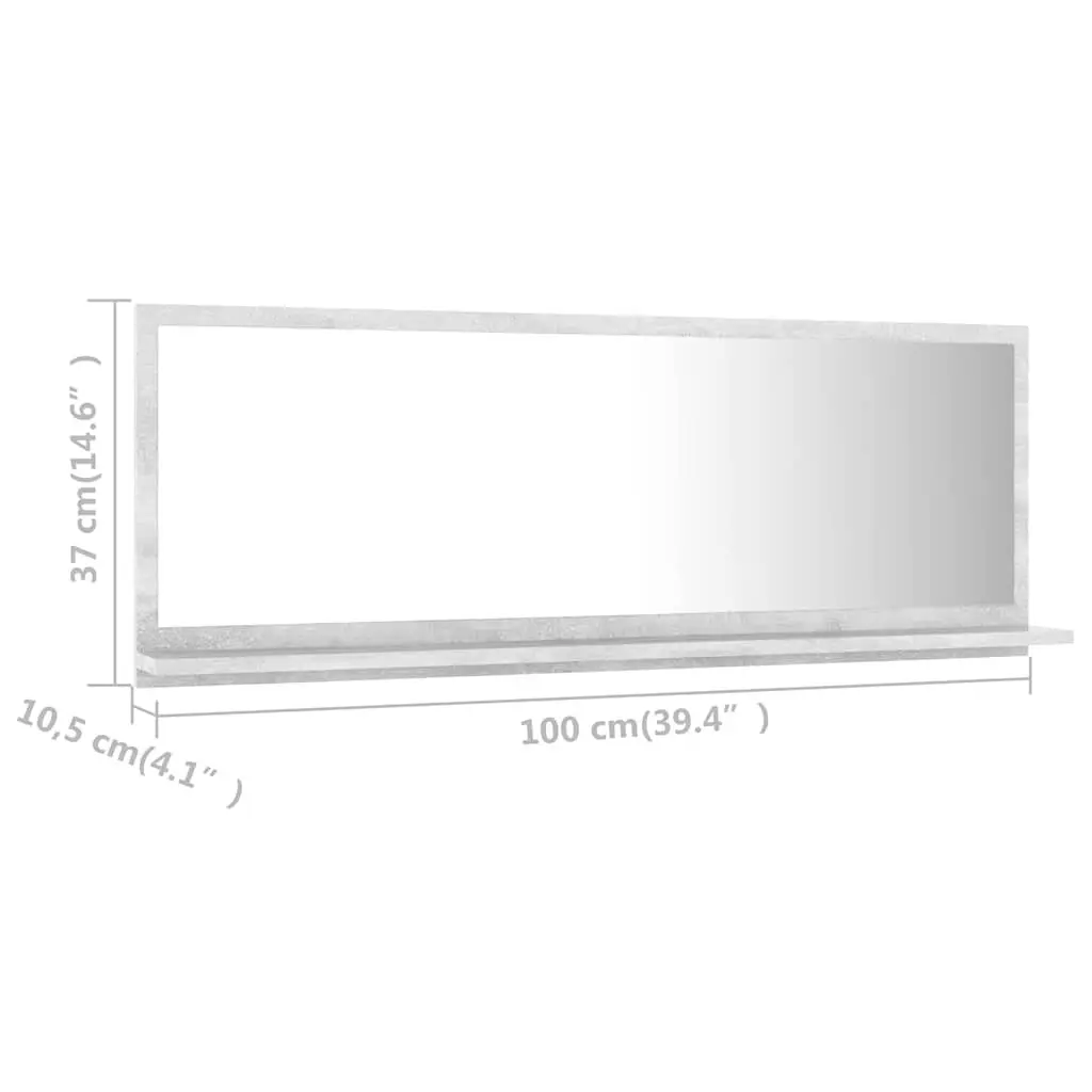 Bathroom Vanity Mirror with Storage Shelf Grey Engineered Wood Wall Mount