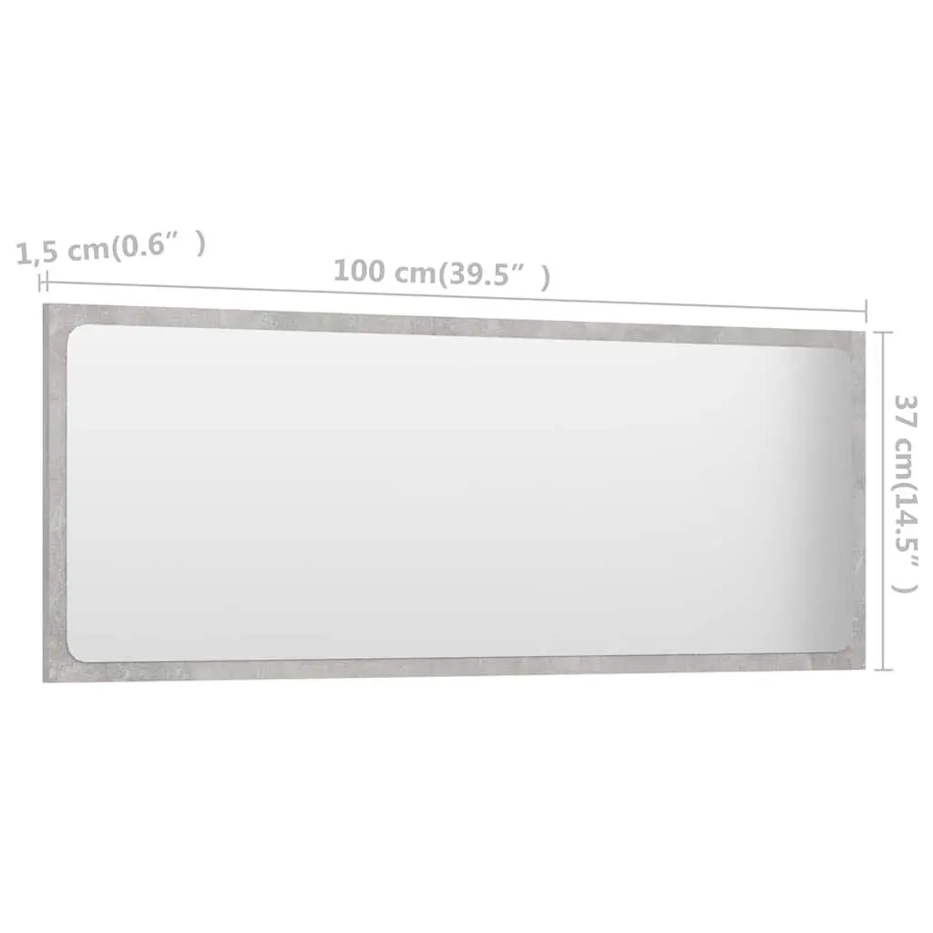 Bathroom Mirror Wall Mount Storage Grey Engineered Wood 100 x 1.5 x 37 cm