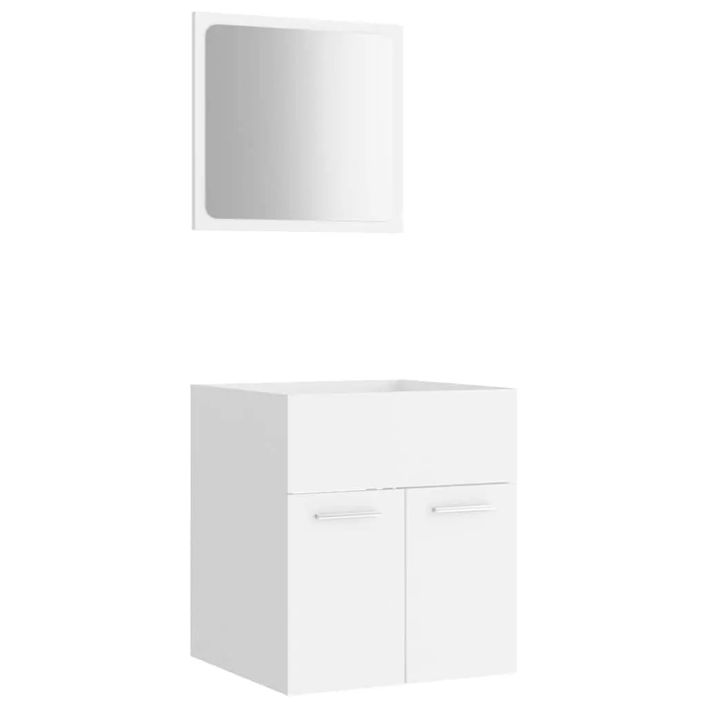 White Engineered Wood Bathroom Storage Set 2 Piece Mirror Cabinet