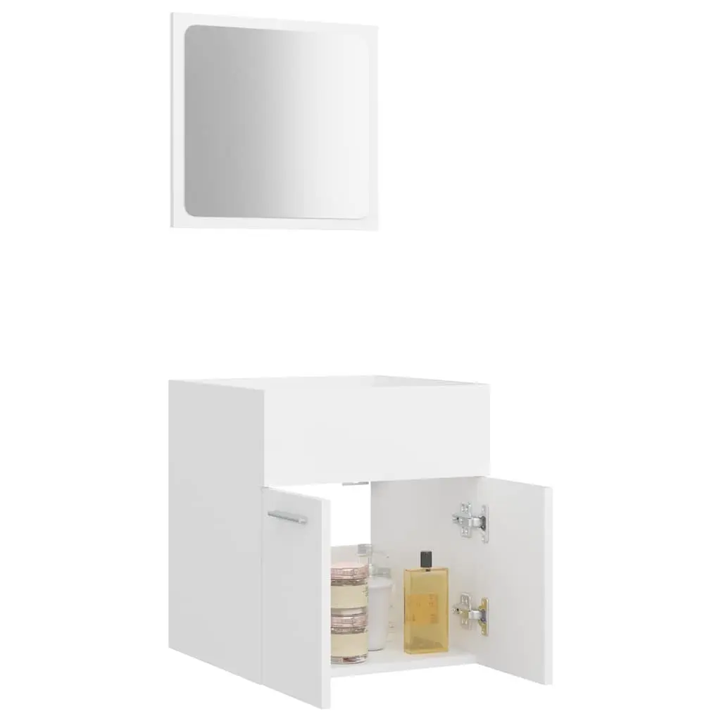White Engineered Wood Bathroom Storage Set 2 Piece Mirror Cabinet