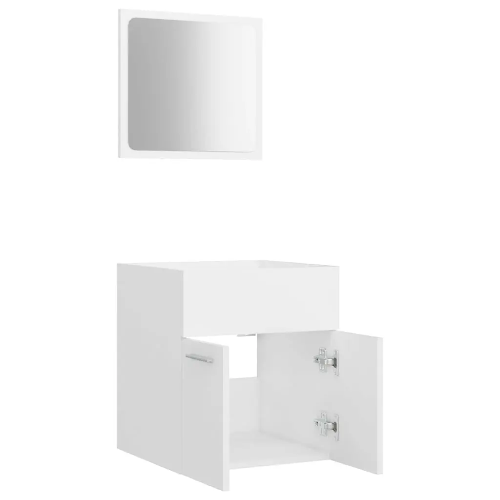 White Engineered Wood Bathroom Storage Set 2 Piece Mirror Cabinet