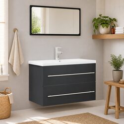 Bathroom Furniture Set - Grey Mirror and Cabinet Details