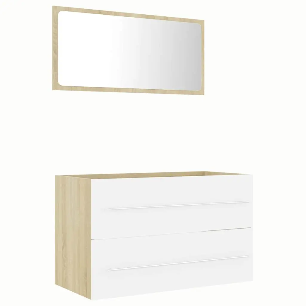 2 Piece Bathroom Cabinet Set with Mirror for Storage Engineered Wood White Sonoma Oak