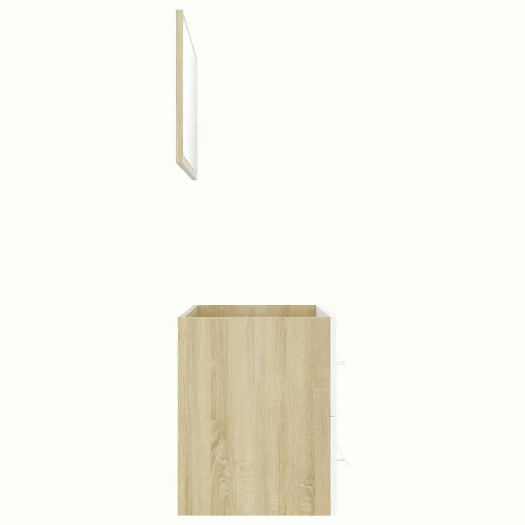 2 Piece Bathroom Cabinet Set with Mirror for Storage Engineered Wood White Sonoma Oak