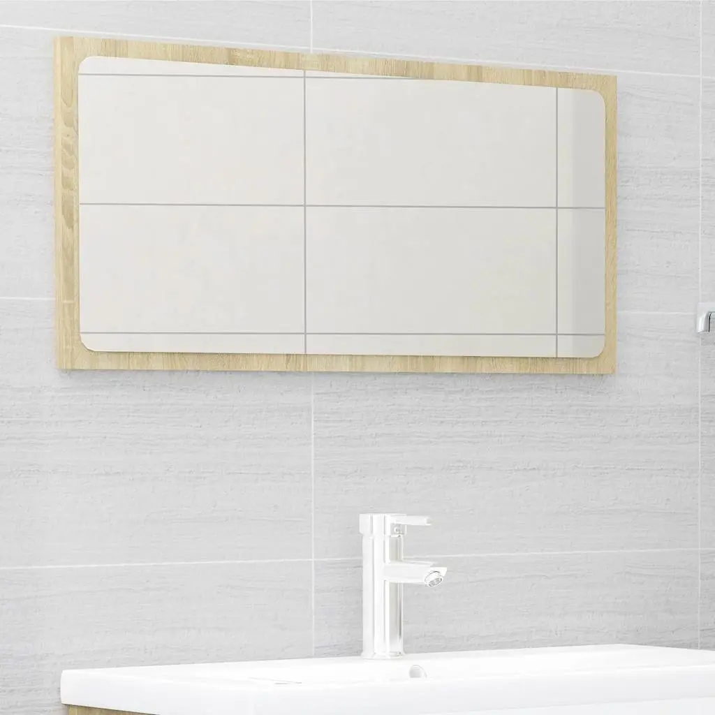 2 Piece Bathroom Cabinet Set with Mirror for Storage Engineered Wood White Sonoma Oak