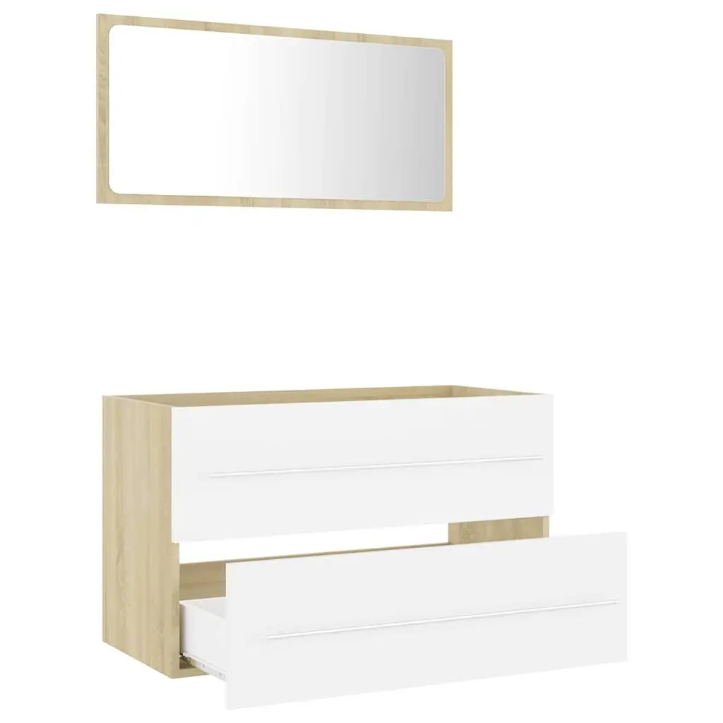 2 Piece Bathroom Cabinet Set with Mirror for Storage Engineered Wood White Sonoma Oak
