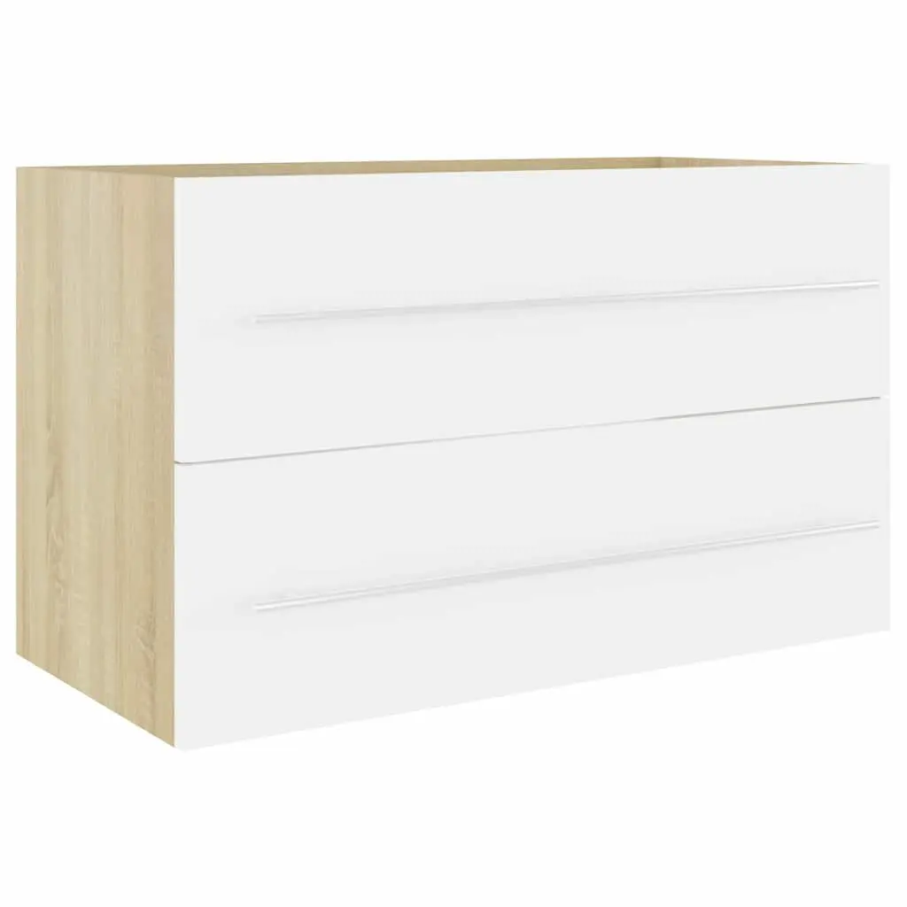 2 Piece Bathroom Cabinet Set with Mirror for Storage Engineered Wood White Sonoma Oak