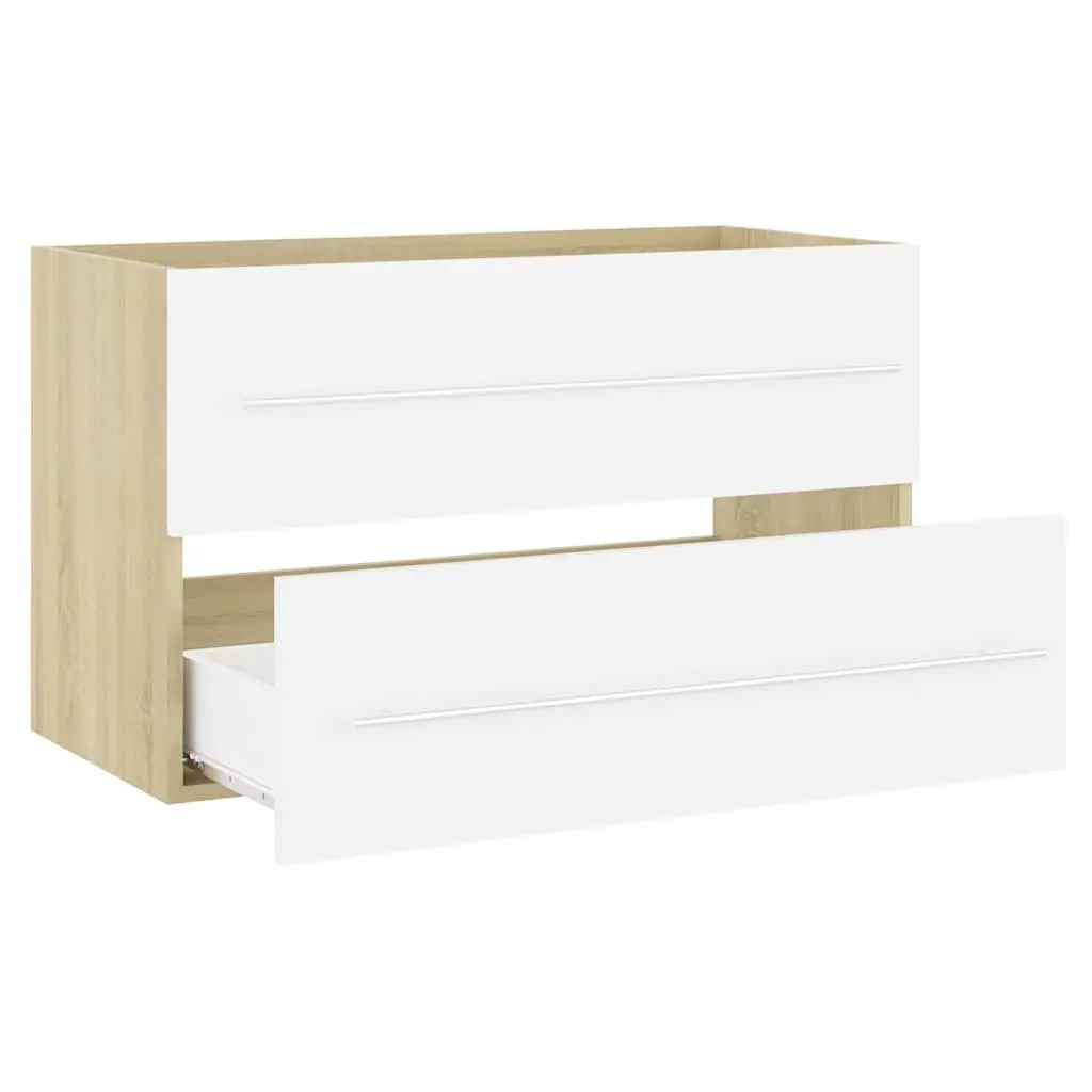 2 Piece Bathroom Cabinet Set with Mirror for Storage Engineered Wood White Sonoma Oak