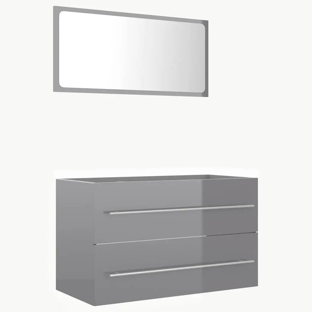 Bathroom Furniture Set Grey High Gloss 2 Piece for Storage and Organization