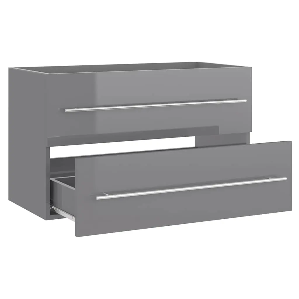 Bathroom Furniture Set Grey High Gloss 2 Piece for Storage and Organization
