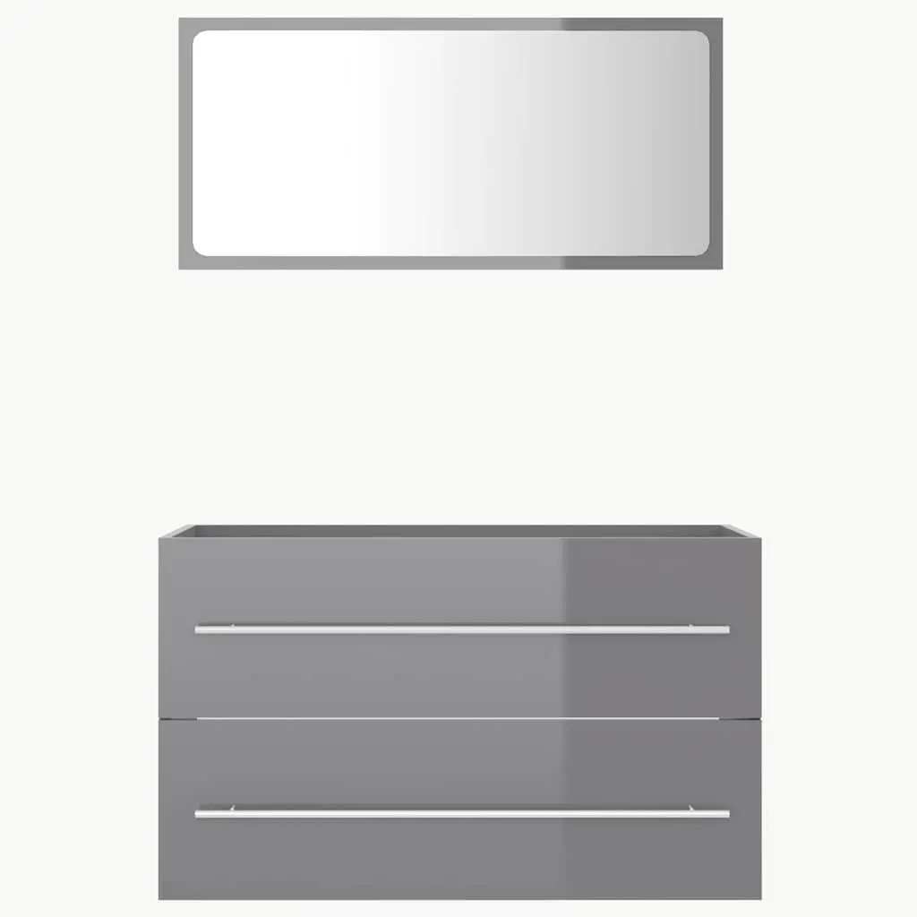 Bathroom Furniture Set Grey High Gloss 2 Piece for Storage and Organization