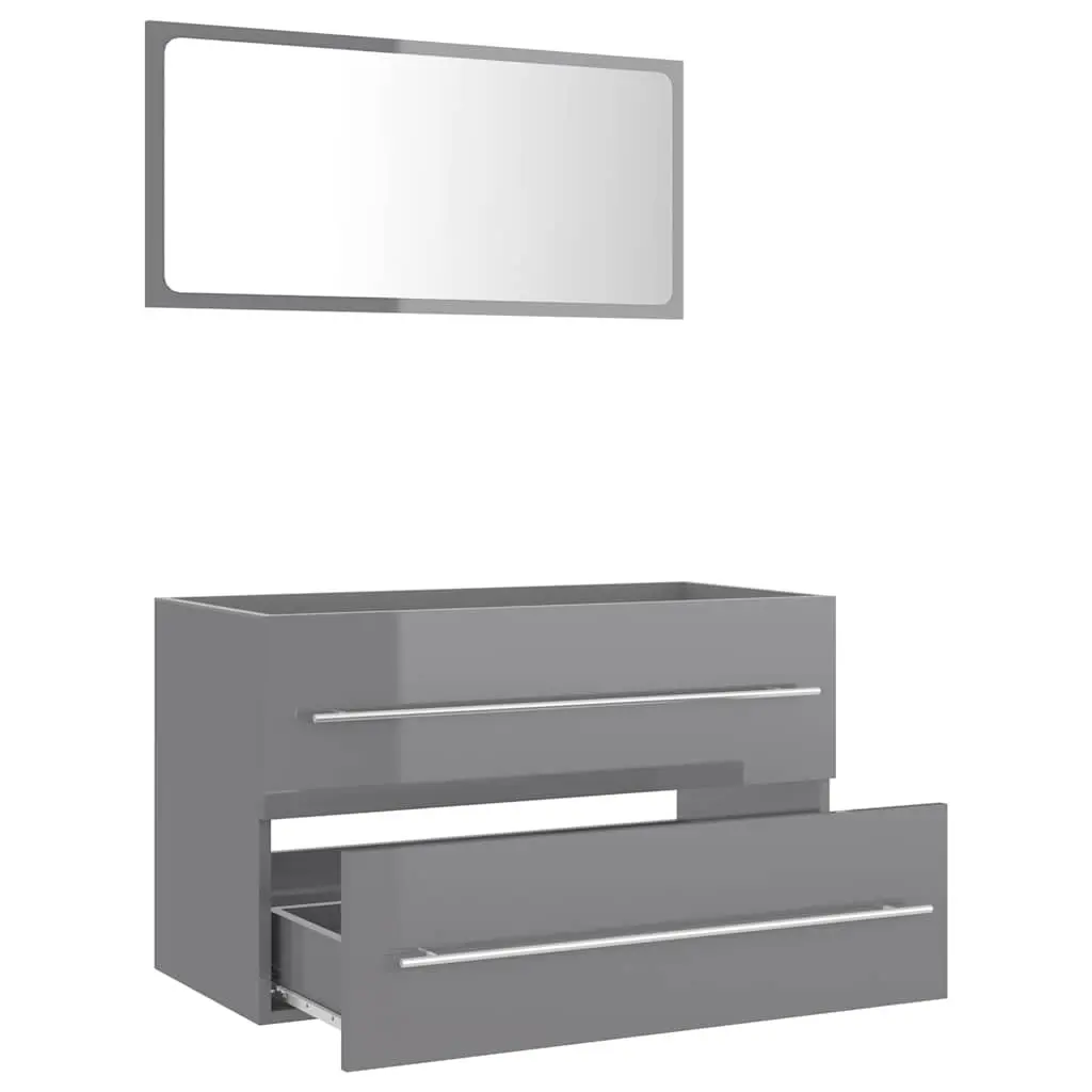 Bathroom Furniture Set Grey High Gloss 2 Piece for Storage and Organization