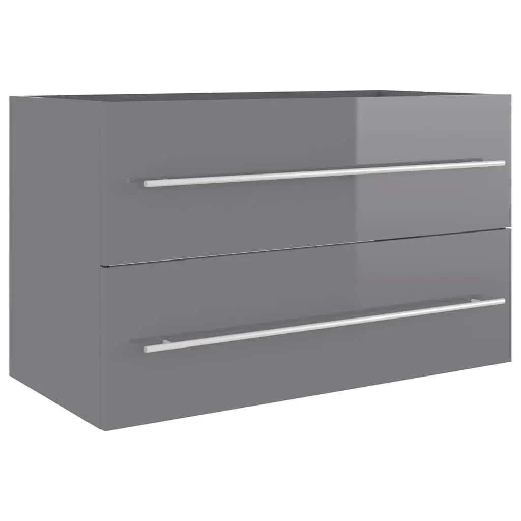 Bathroom Furniture Set Grey High Gloss 2 Piece for Storage and Organization